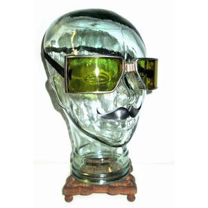 Antique WWII Cesco Green Goggles Sunglasses Safety Glasses Vtg Old Fun Steampunk